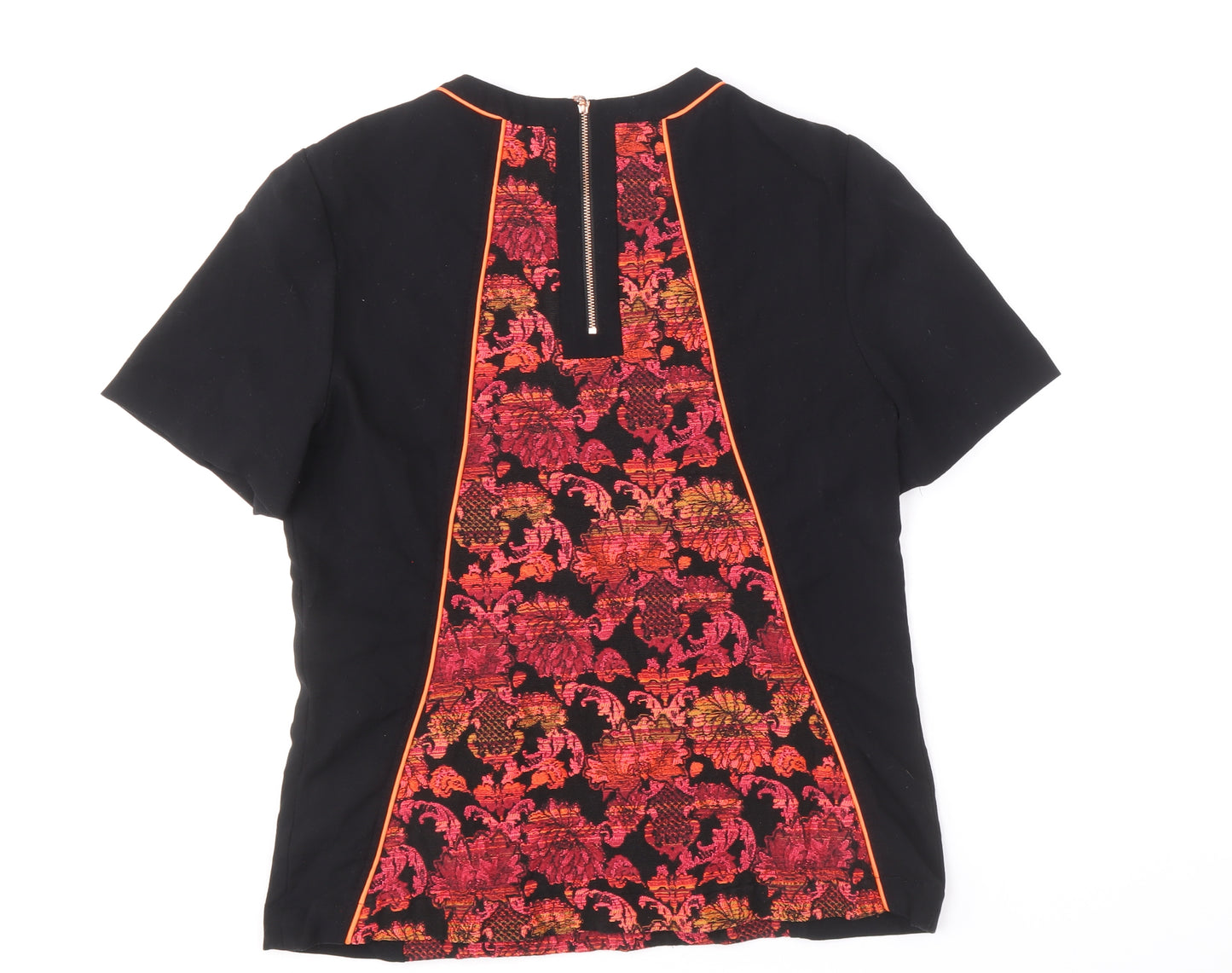 Ted Baker Womens Black Geometric Viscose Basic T-Shirt Size 8 Round Neck