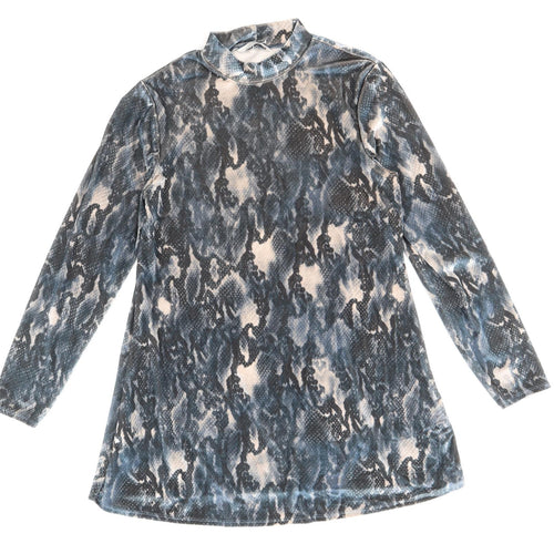 George Womens Blue Animal Print Polyester Shift Size 8 Mock Neck Pullover - Snakeskin Pattern