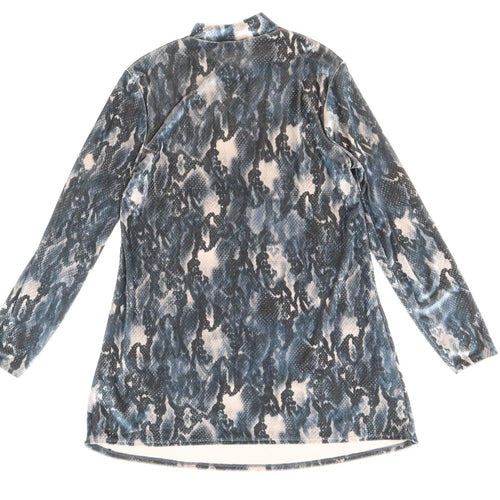 George Womens Blue Animal Print Polyester Shift Size 8 Mock Neck Pullover - Snakeskin Pattern