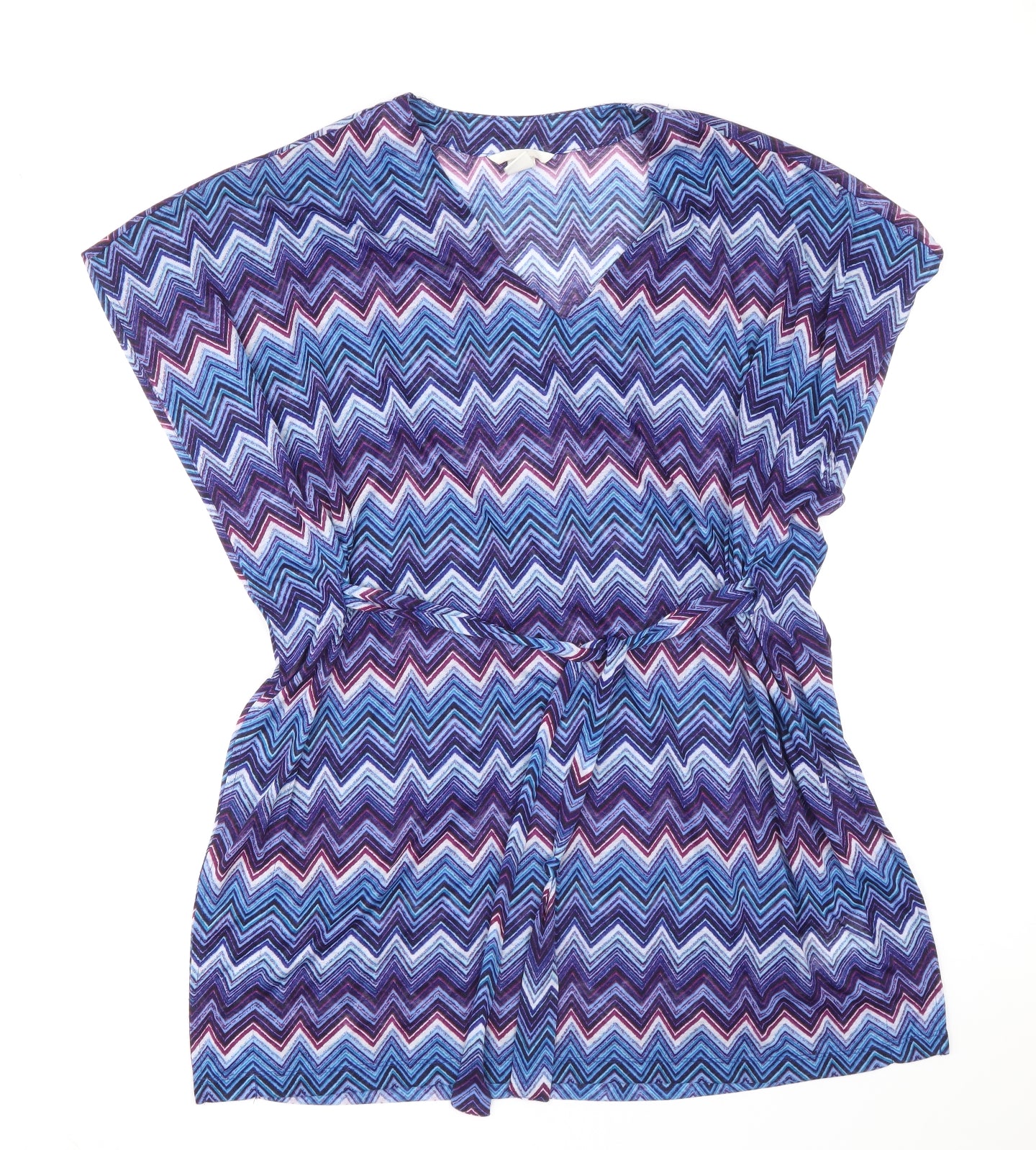 H&M Womens Blue Geometric Polyester Kaftan Size XS V-Neck Pullover