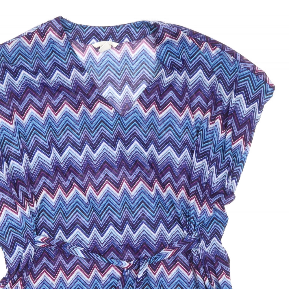 H&M Womens Blue Geometric Polyester Kaftan Size XS V-Neck Pullover