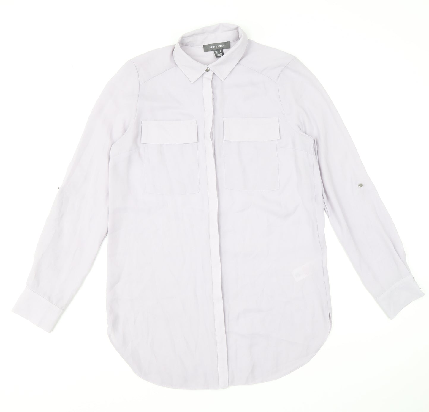 Primark Womens Purple Polyester Basic Button-Up Size 8 V-Neck