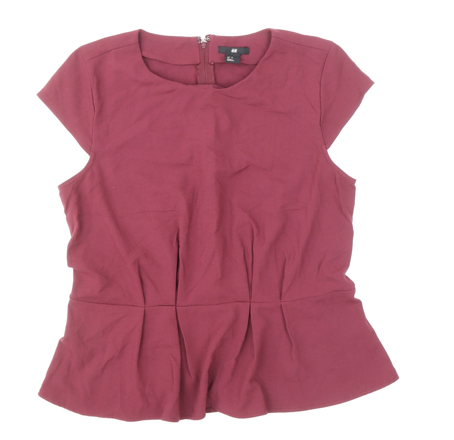 H&M Womens Red Polyester Basic Blouse Size 16 Round Neck