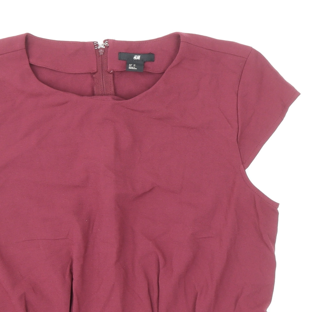 H&M Womens Red Polyester Basic Blouse Size 16 Round Neck