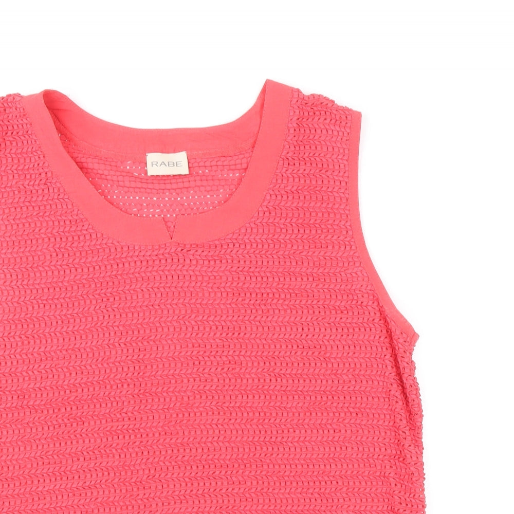 Rabe Womens Red Geometric Acetate Basic Tank Size 14 Round Neck