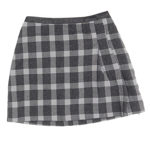 Oasis Womens Black Plaid Polyester Mini Skirt Size 12 Zip