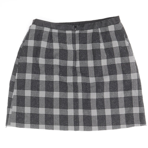 Oasis Womens Black Plaid Polyester Mini Skirt Size 12 Zip