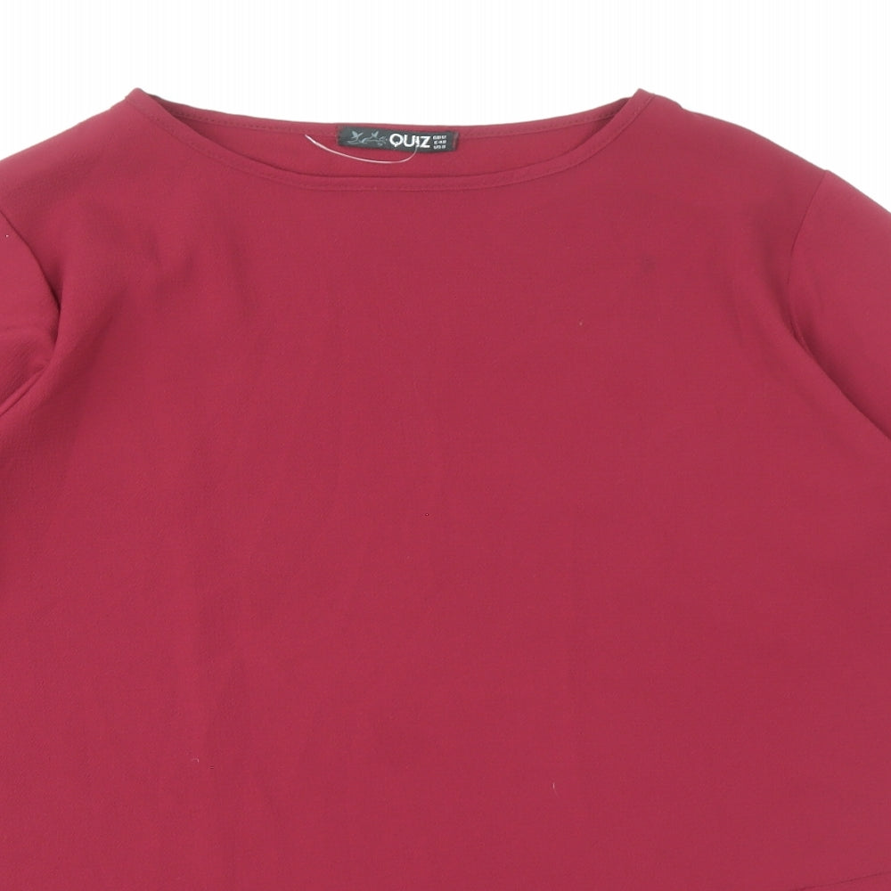 Quiz Womens Red Polyester Tunic Blouse Size 12 Round Neck