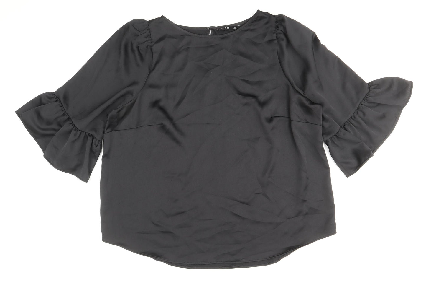 F&F Womens Black Polyester Cropped Blouse Size 20 Round Neck