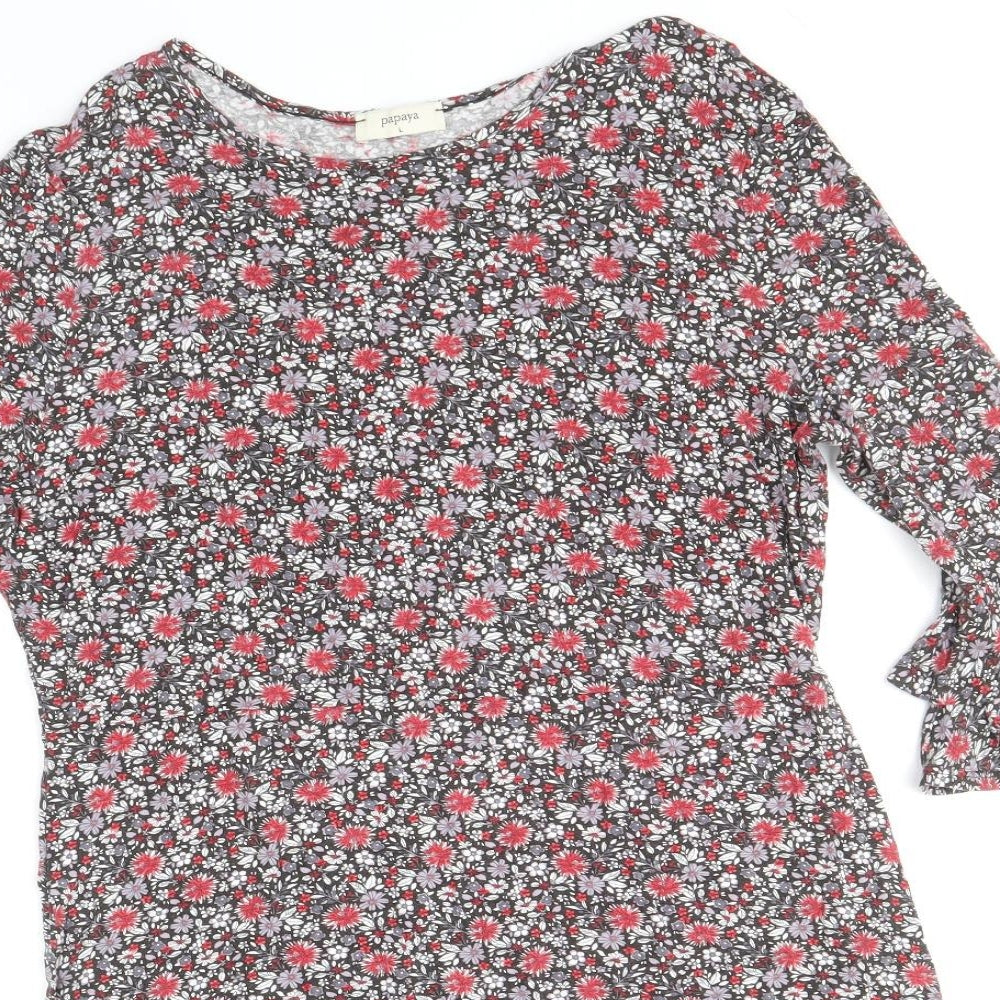 Papaya Womens Multicoloured Floral Viscose Skater Dress Size L Roll Neck Pullover