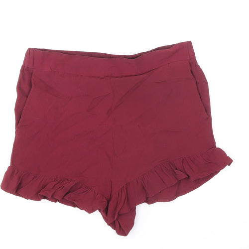 H&M Womens Red Viscose Hot Pants Shorts Size 10 Regular Pull On