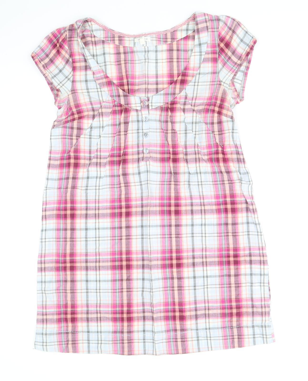 White Stuff Womens Multicoloured Plaid 100% Cotton Sheath Size 12 Scoop Neck Button