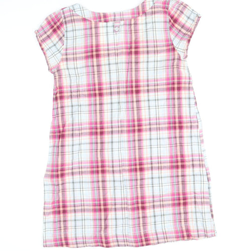 White Stuff Womens Multicoloured Plaid 100% Cotton Sheath Size 12 Scoop Neck Button