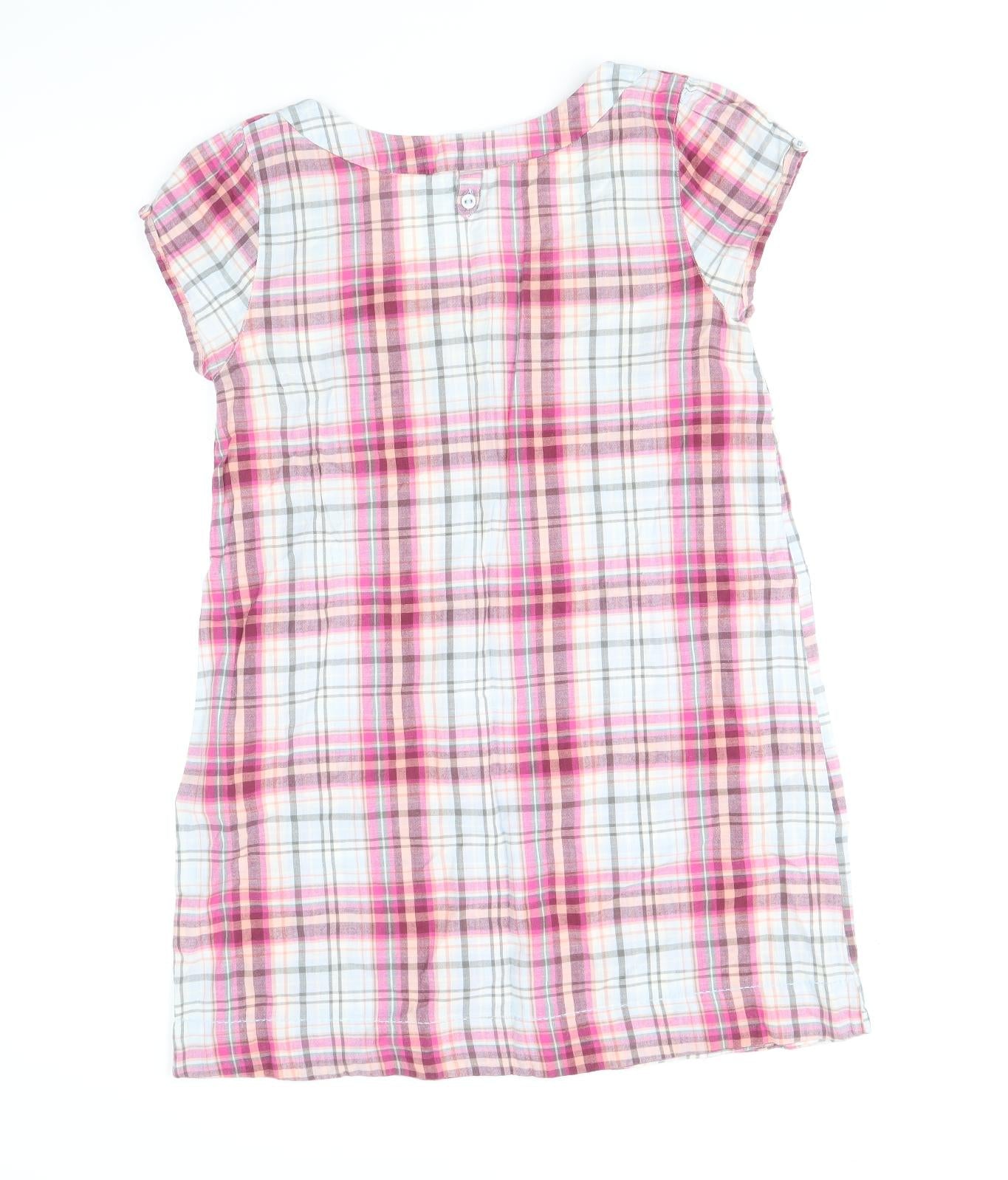 White Stuff Womens Multicoloured Plaid 100% Cotton Sheath Size 12 Scoop Neck Button