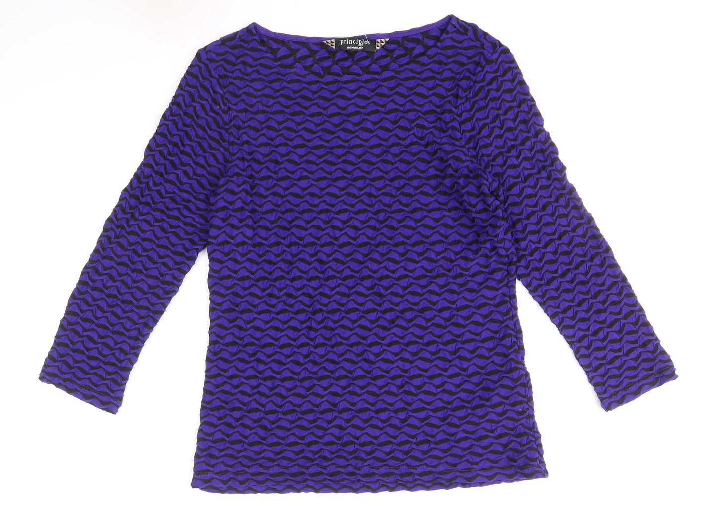 Principles Womens Purple Geometric Viscose Basic T-Shirt Size 12 Round Neck
