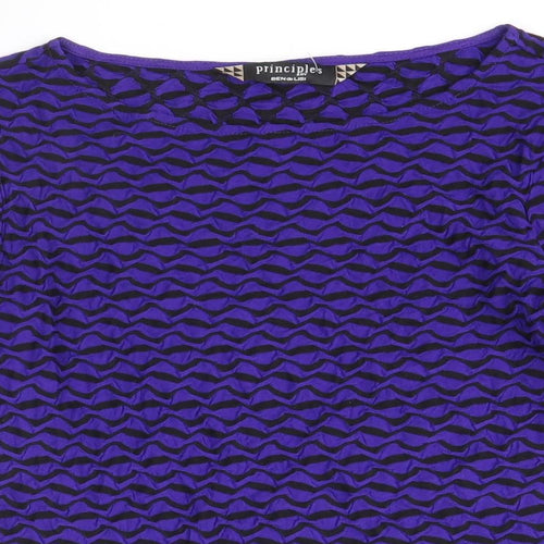 Principles Womens Purple Geometric Viscose Basic T-Shirt Size 12 Round Neck
