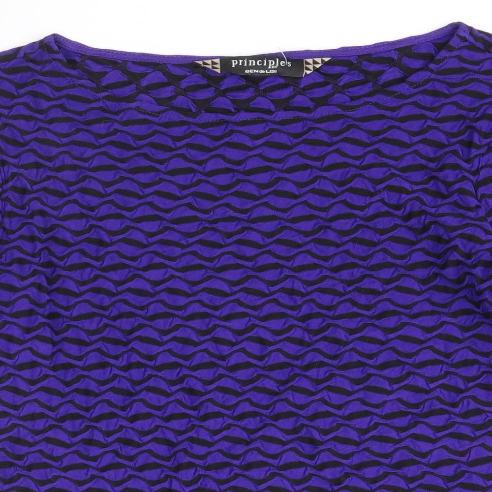 Principles Womens Purple Geometric Viscose Basic T-Shirt Size 12 Round Neck