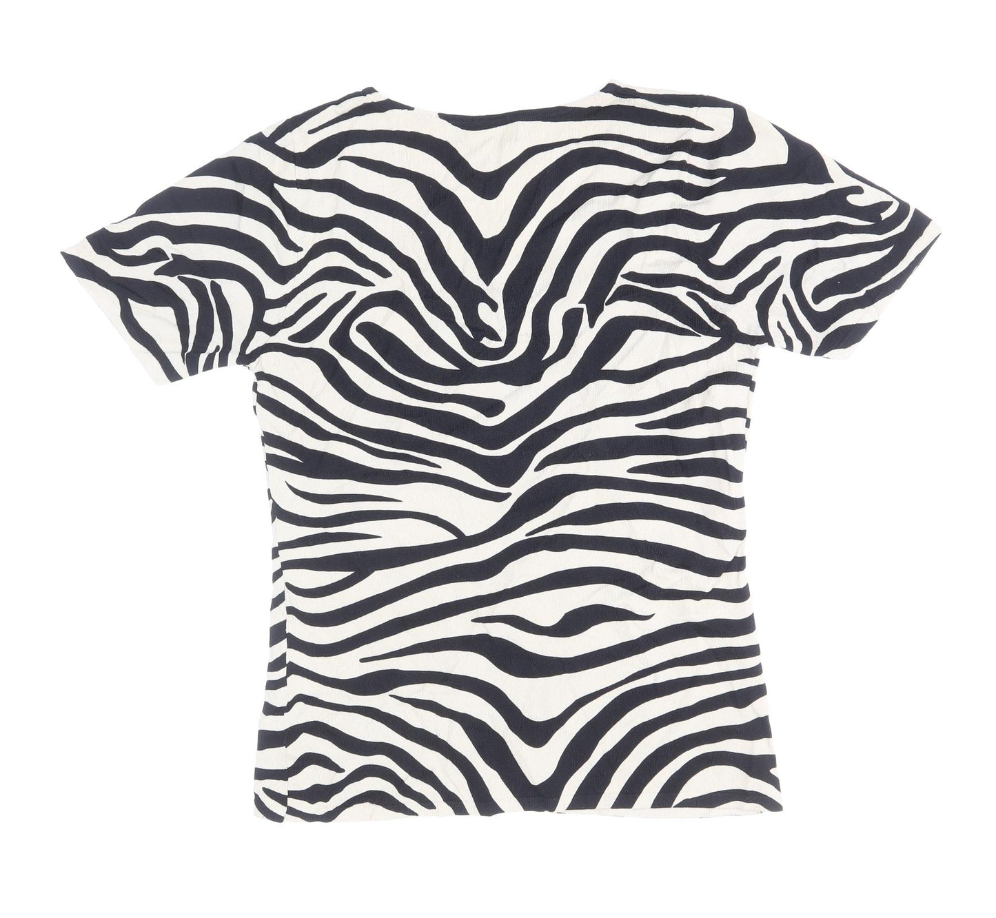Sky Designs Womens Black Animal Print Viscose Basic T-Shirt Size 8 V-Neck - Zebra Print