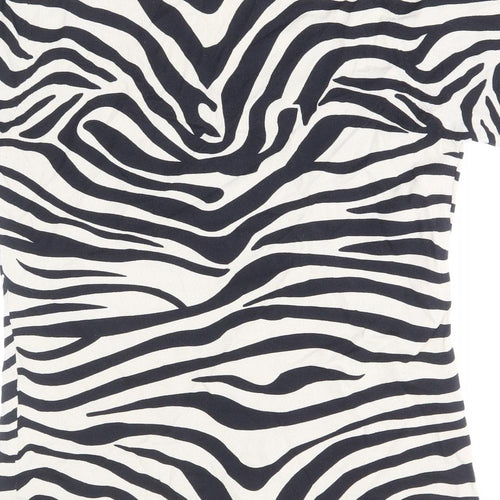 Sky Designs Womens Black Animal Print Viscose Basic T-Shirt Size 8 V-Neck - Zebra Print