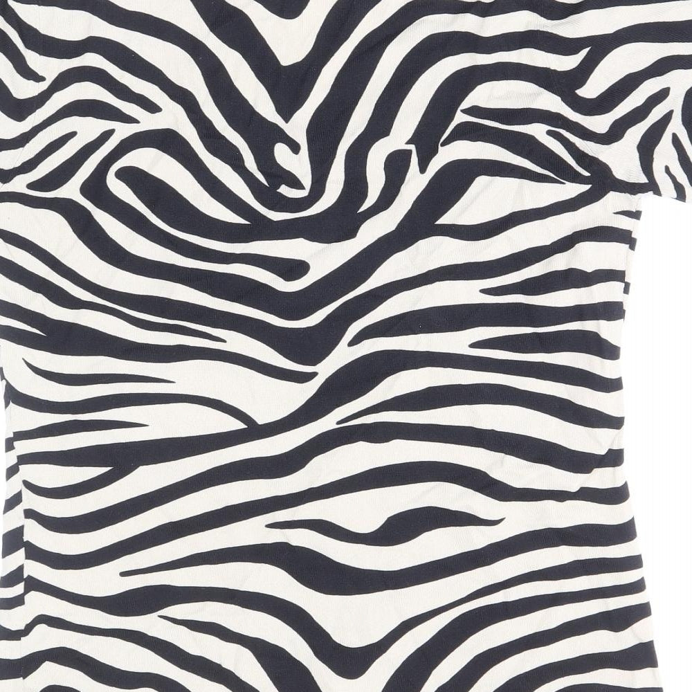 Sky Designs Womens Black Animal Print Viscose Basic T-Shirt Size 8 V-Neck - Zebra Print