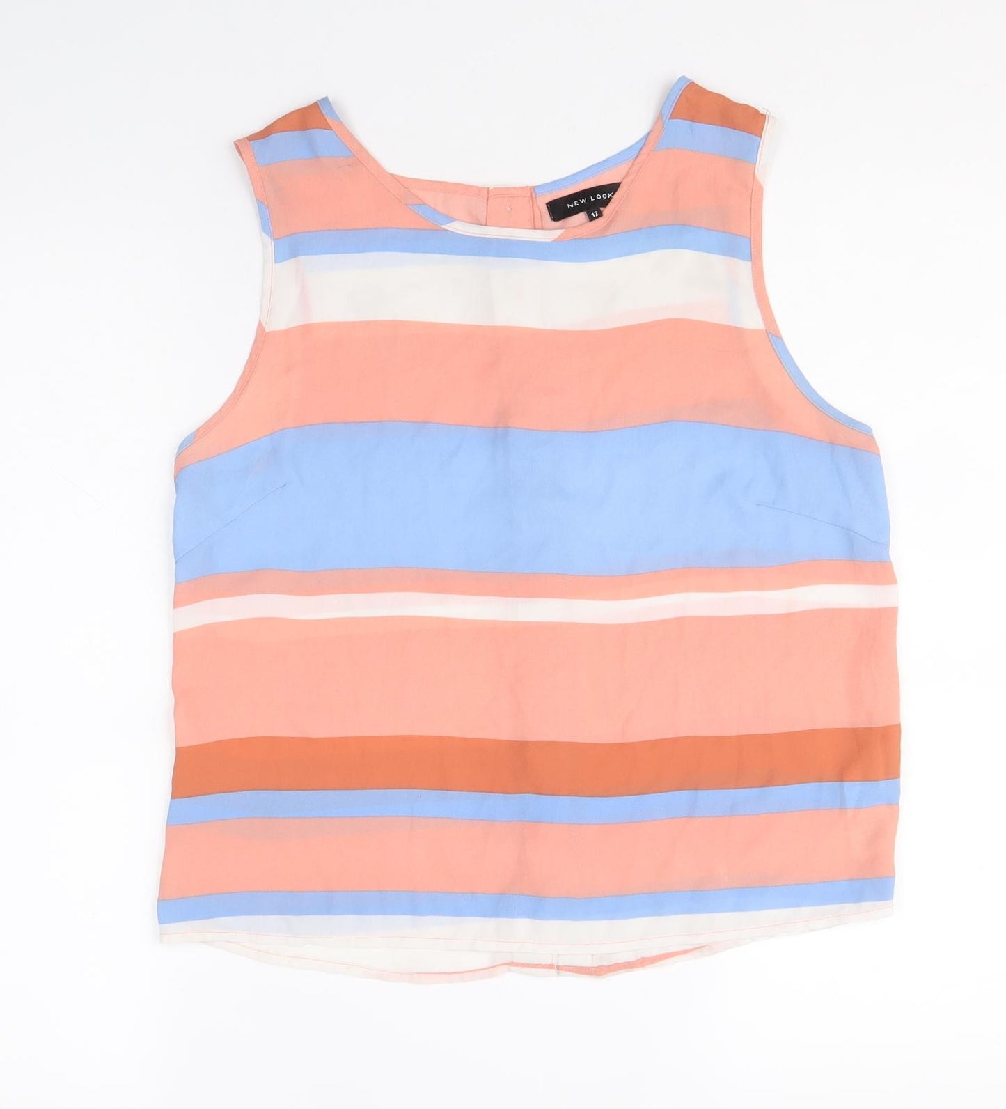 New Look Womens Multicoloured Striped Polyester Basic Tank Size 12 Round Neck