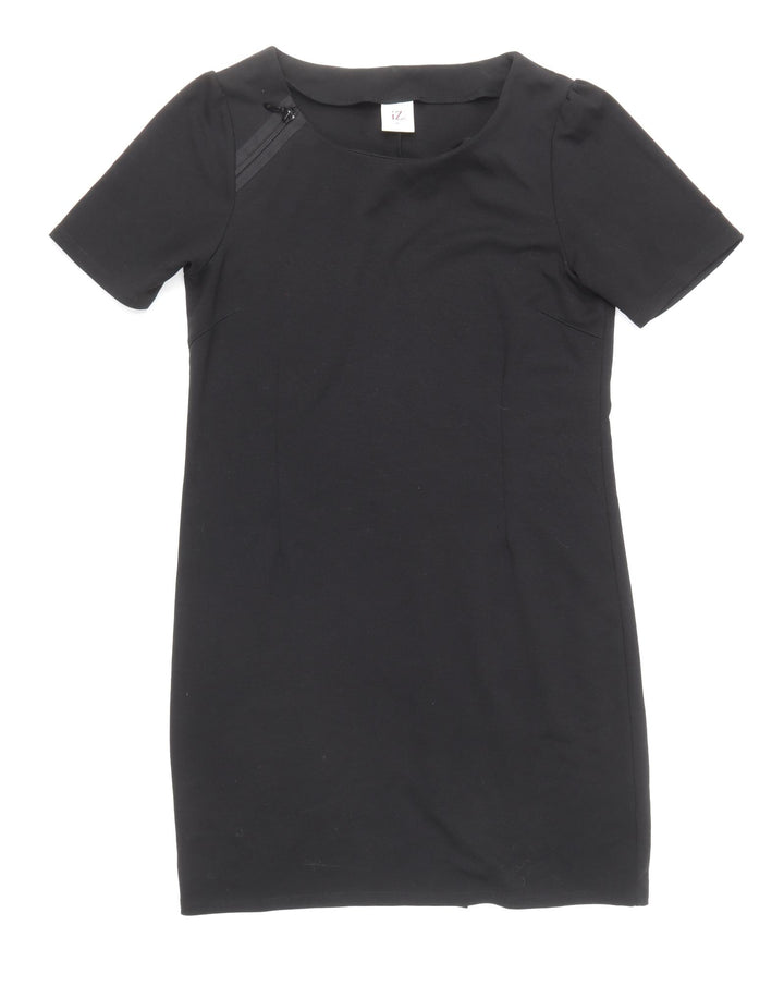 iZ Womens Black Polyester Pencil Dress Size M Round Neck Zip