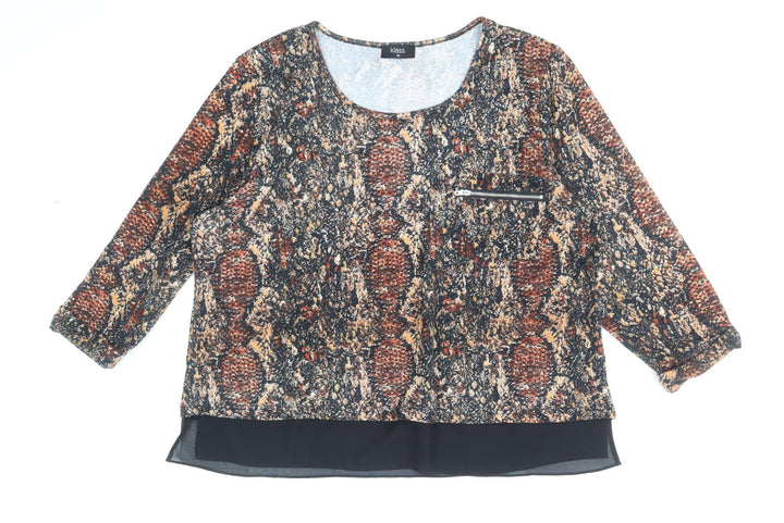 Klass Womens Brown Scoop Neck Animal Print Polyester Pullover Jumper Size 2XL