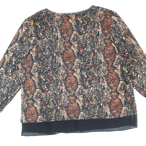 Klass Womens Brown Scoop Neck Animal Print Polyester Pullover Jumper Size 2XL