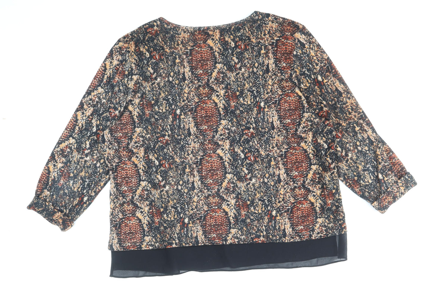 Klass Womens Brown Scoop Neck Animal Print Polyester Pullover Jumper Size 2XL