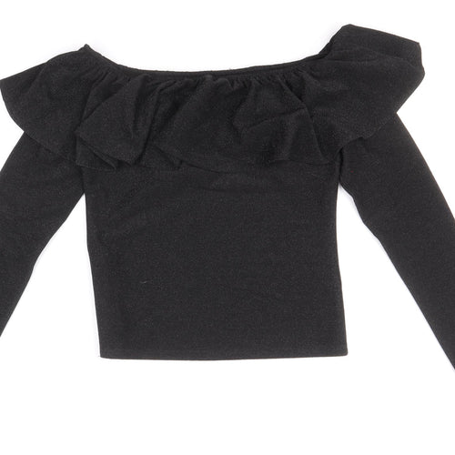 H&M Womens Black Polyester Basic T-Shirt Size S Off the Shoulder