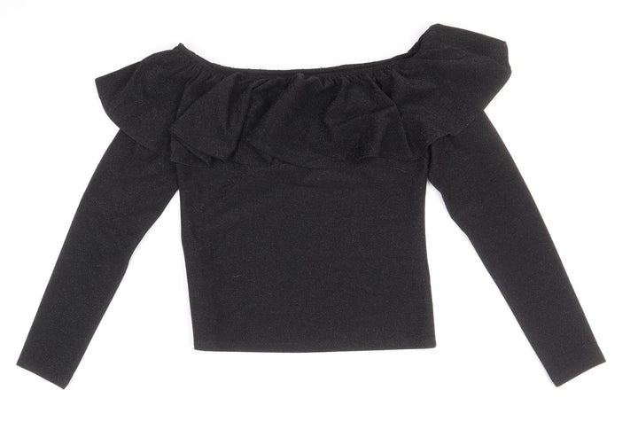 H&M Womens Black Polyester Basic T-Shirt Size S Off the Shoulder