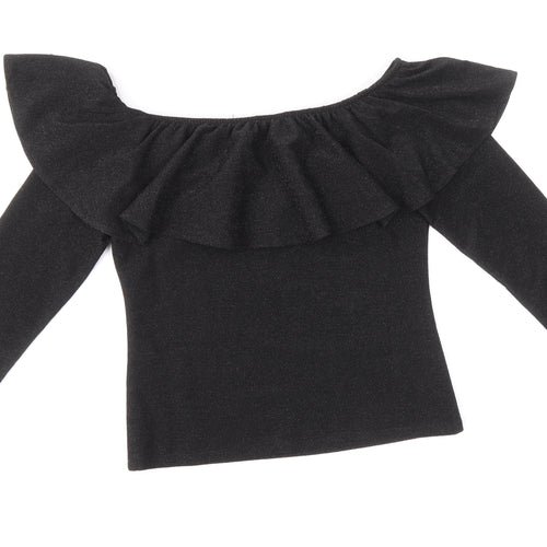 H&M Womens Black Polyester Basic T-Shirt Size S Off the Shoulder