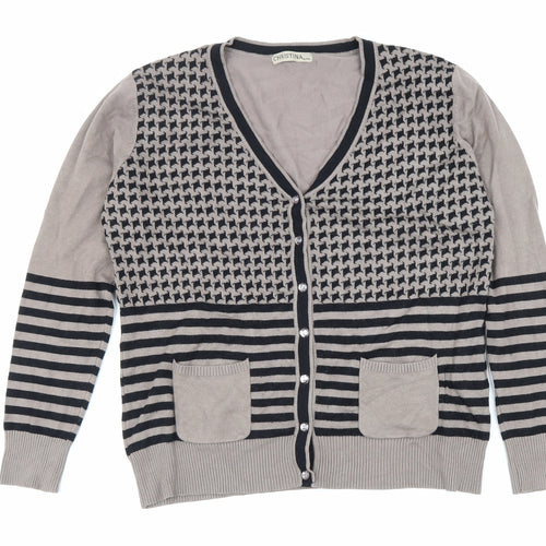 Christina Womens Beige V-Neck Geometric Viscose Cardigan Jumper Size XL