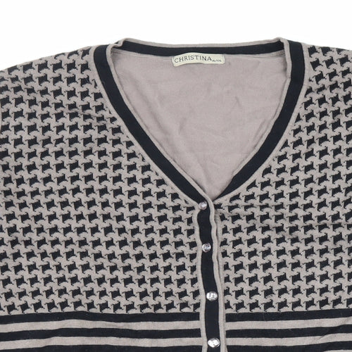 Christina Womens Beige V-Neck Geometric Viscose Cardigan Jumper Size XL