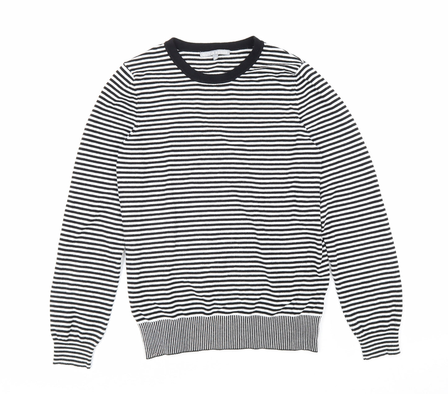 Oliver Bonas Womens Black Scoop Neck Striped Viscose Pullover Jumper Size 10