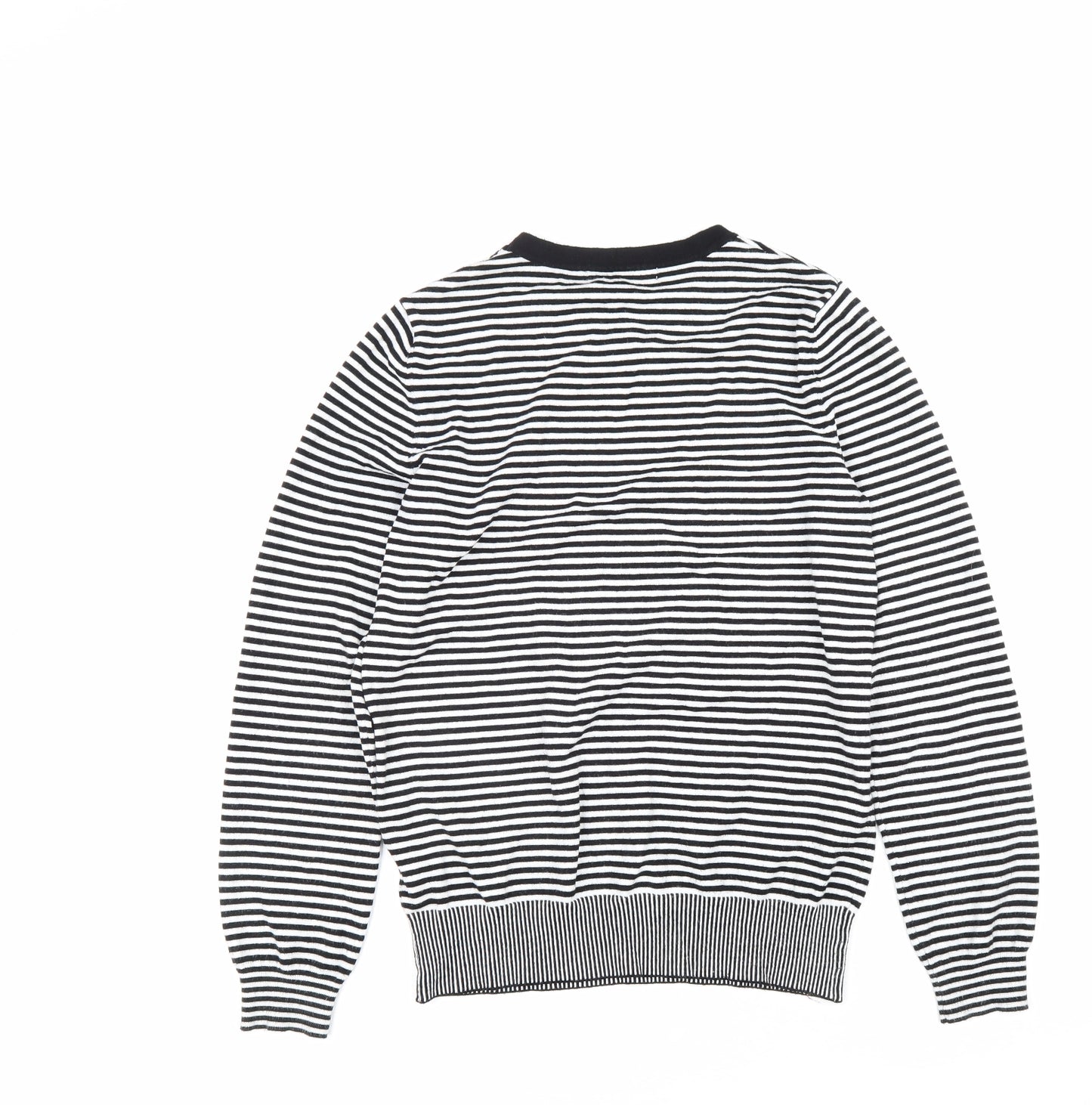Oliver Bonas Womens Black Scoop Neck Striped Viscose Pullover Jumper Size 10