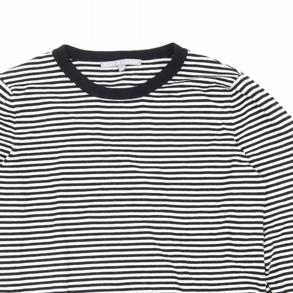Oliver Bonas Womens Black Scoop Neck Striped Viscose Pullover Jumper Size 10