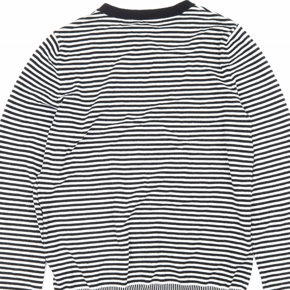 Oliver Bonas Womens Black Scoop Neck Striped Viscose Pullover Jumper Size 10