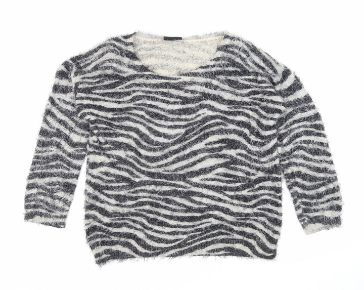 Wallis Womens Beige Scoop Neck Animal Print Nylon Pullover Jumper Size M - Tiger Print