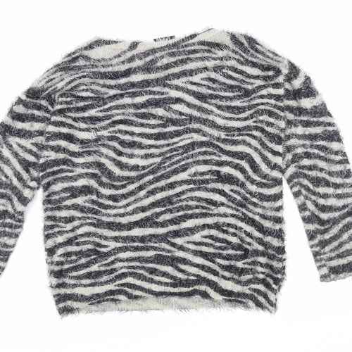 Wallis Womens Beige Scoop Neck Animal Print Nylon Pullover Jumper Size M - Tiger Print