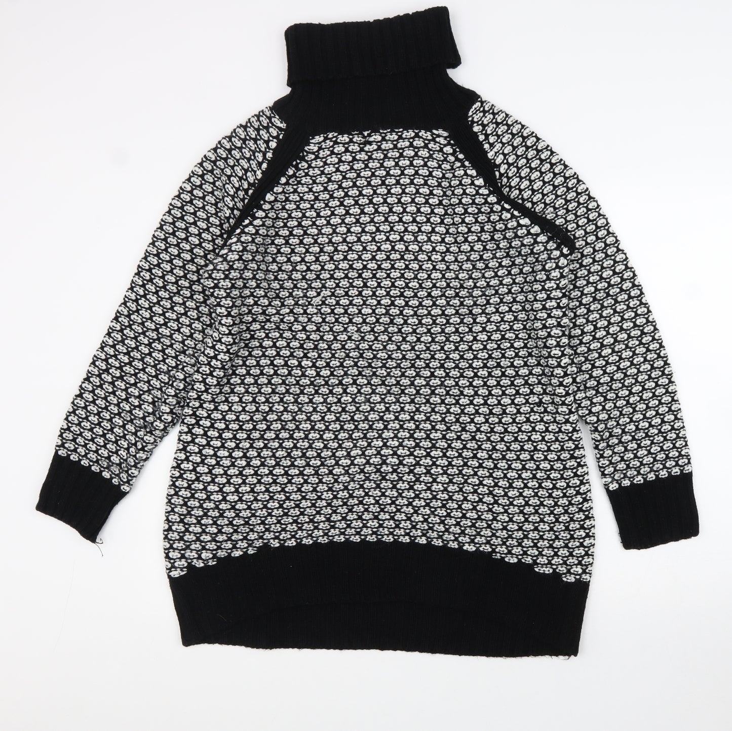 NEXT Womens Black Roll Neck Geometric Acrylic Tunic Jumper Size 16