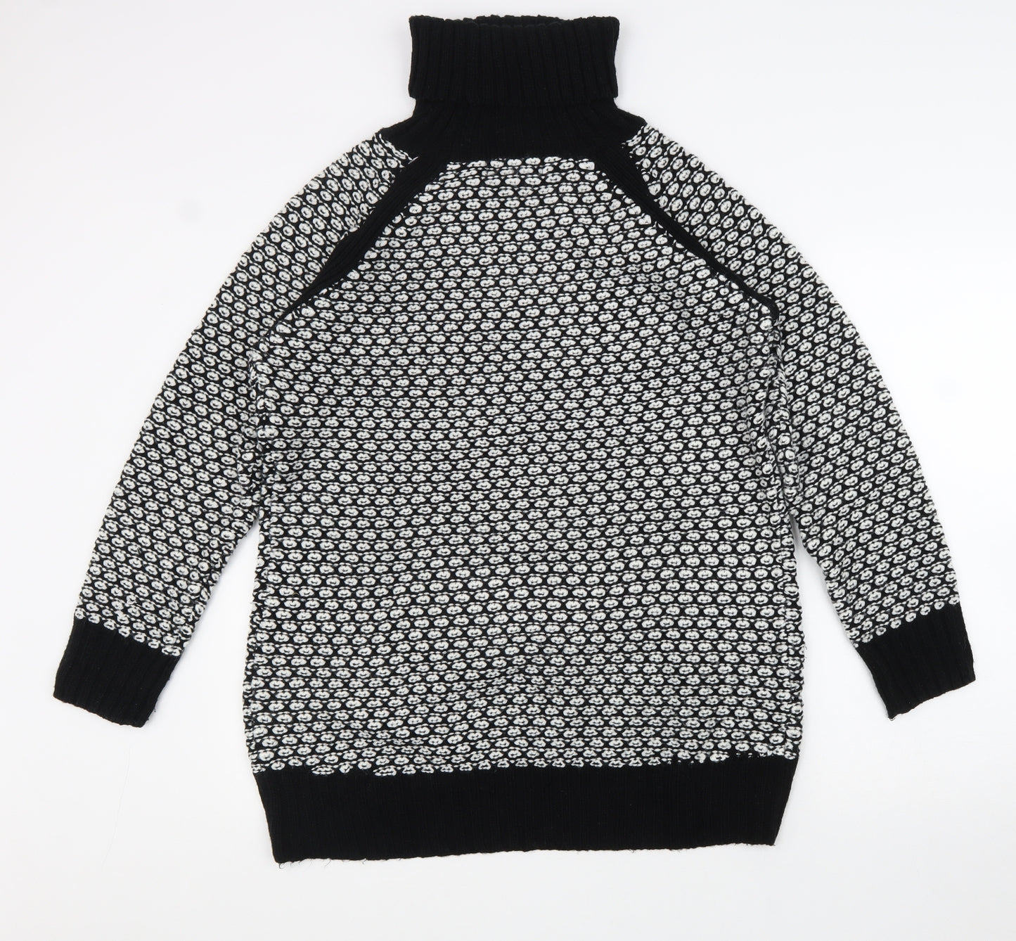 NEXT Womens Black Roll Neck Geometric Acrylic Tunic Jumper Size 16