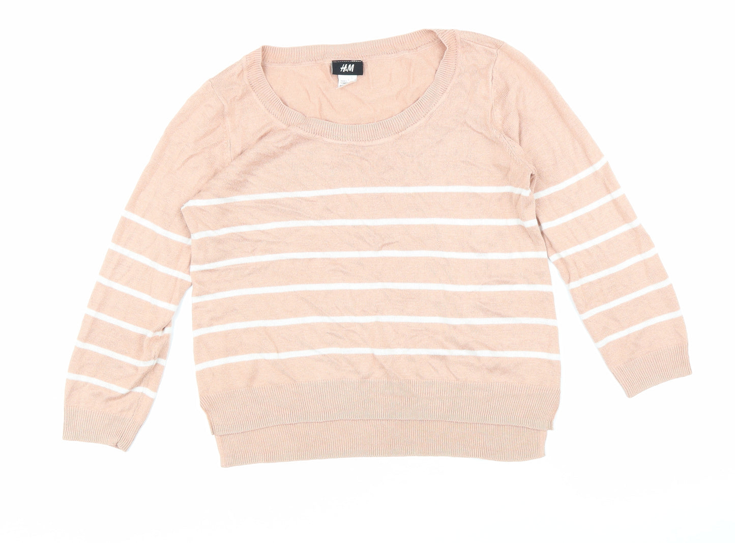 H&M Womens Pink Scoop Neck Striped Viscose Pullover Jumper Size S
