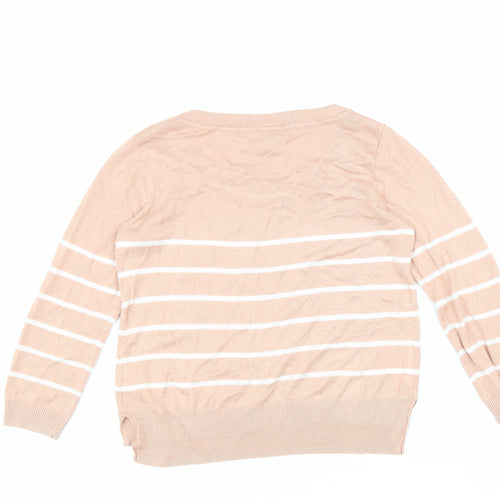 H&M Womens Pink Scoop Neck Striped Viscose Pullover Jumper Size S