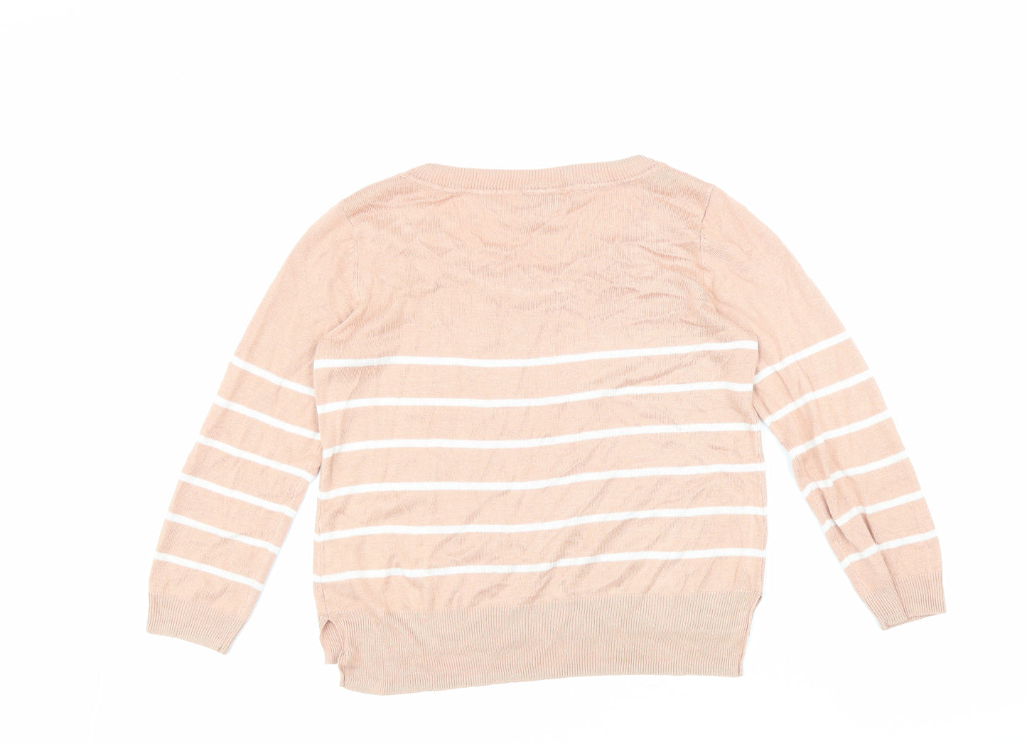 H&M Womens Pink Scoop Neck Striped Viscose Pullover Jumper Size S