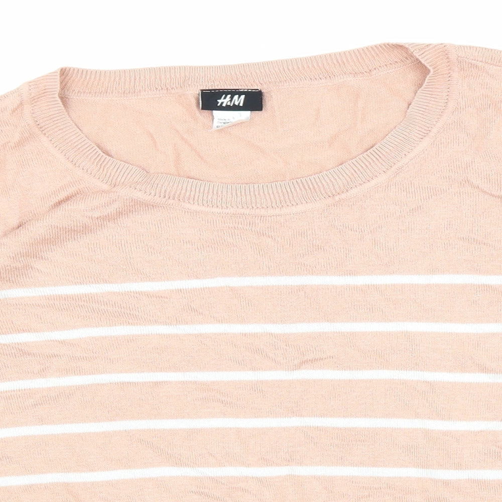 H&M Womens Pink Scoop Neck Striped Viscose Pullover Jumper Size S