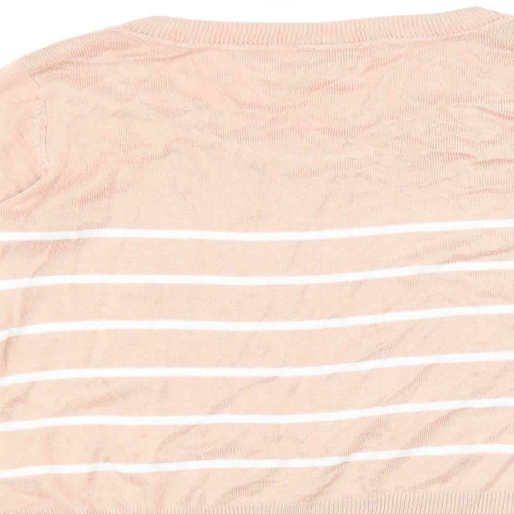 H&M Womens Pink Scoop Neck Striped Viscose Pullover Jumper Size S