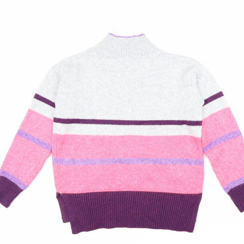 NEXT Womens Grey V-Neck Striped Polyester Pullover Jumper Size S