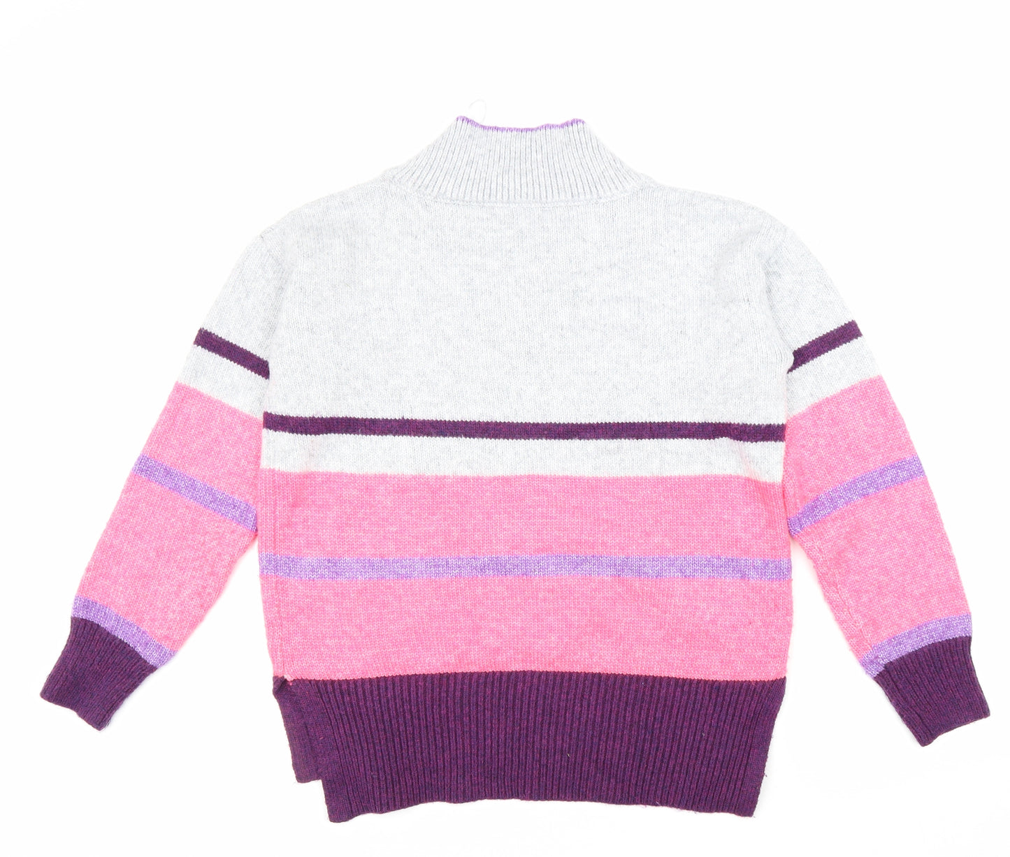NEXT Womens Grey V-Neck Striped Polyester Pullover Jumper Size S