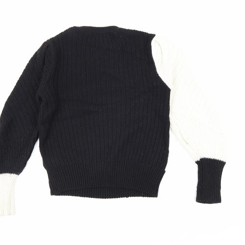 Marks and Spencer Womens Black Boat Neck Polyester Pullover Jumper Size 10 - Colourblock